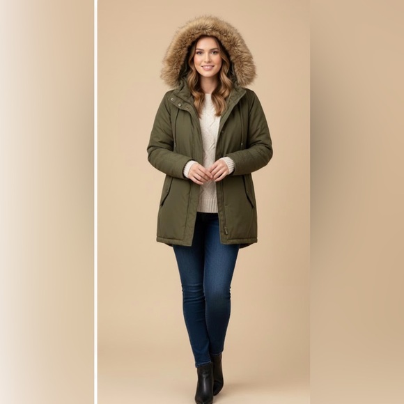 Old Navy Jackets & Blazers - Old Navy Women's Green Puffer Jacket with Faux Fur Hood